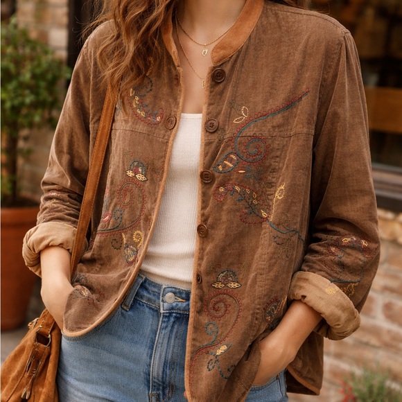 White Stag Jackets & Blazers - Vintage White Stag Embroidered Boho Artsy Jacket | Cottagecore XL
